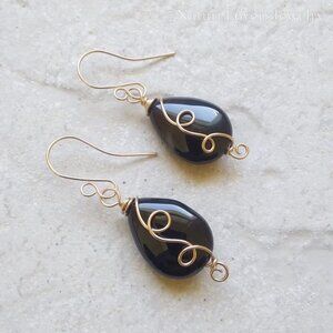 Black Agate ~ Grounding Balance Strength ~ Huge Wire Wrapped Teardrop Earrings